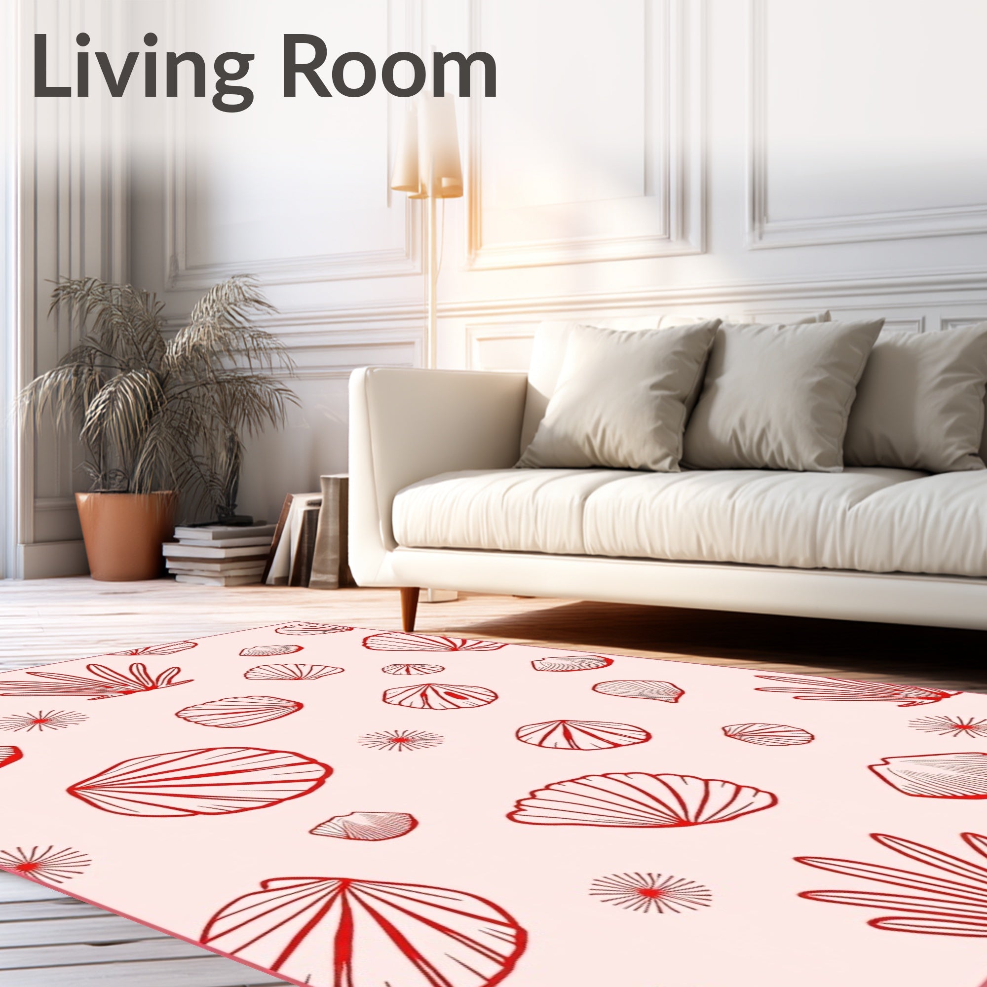 Coral Shells Outline Soft Pink Rug