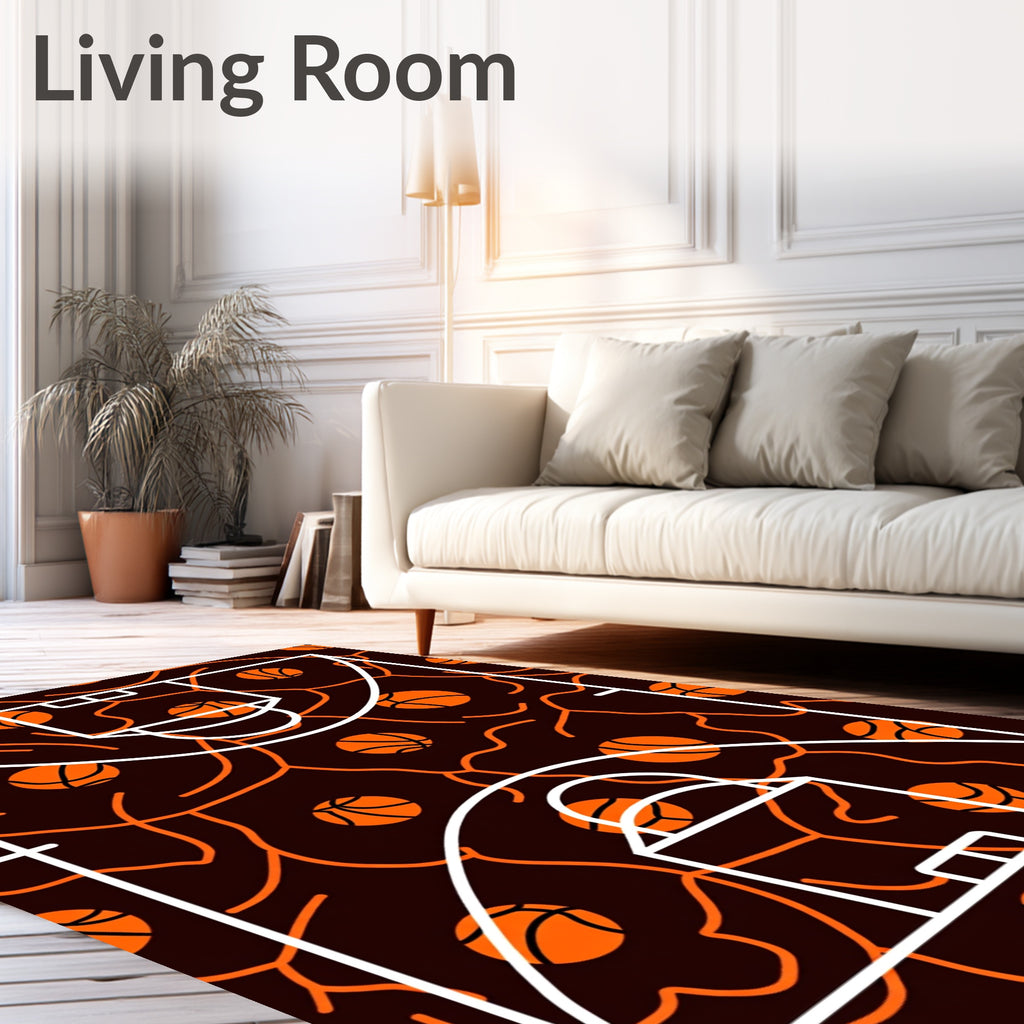 Orange Basketball Court Outline Rug