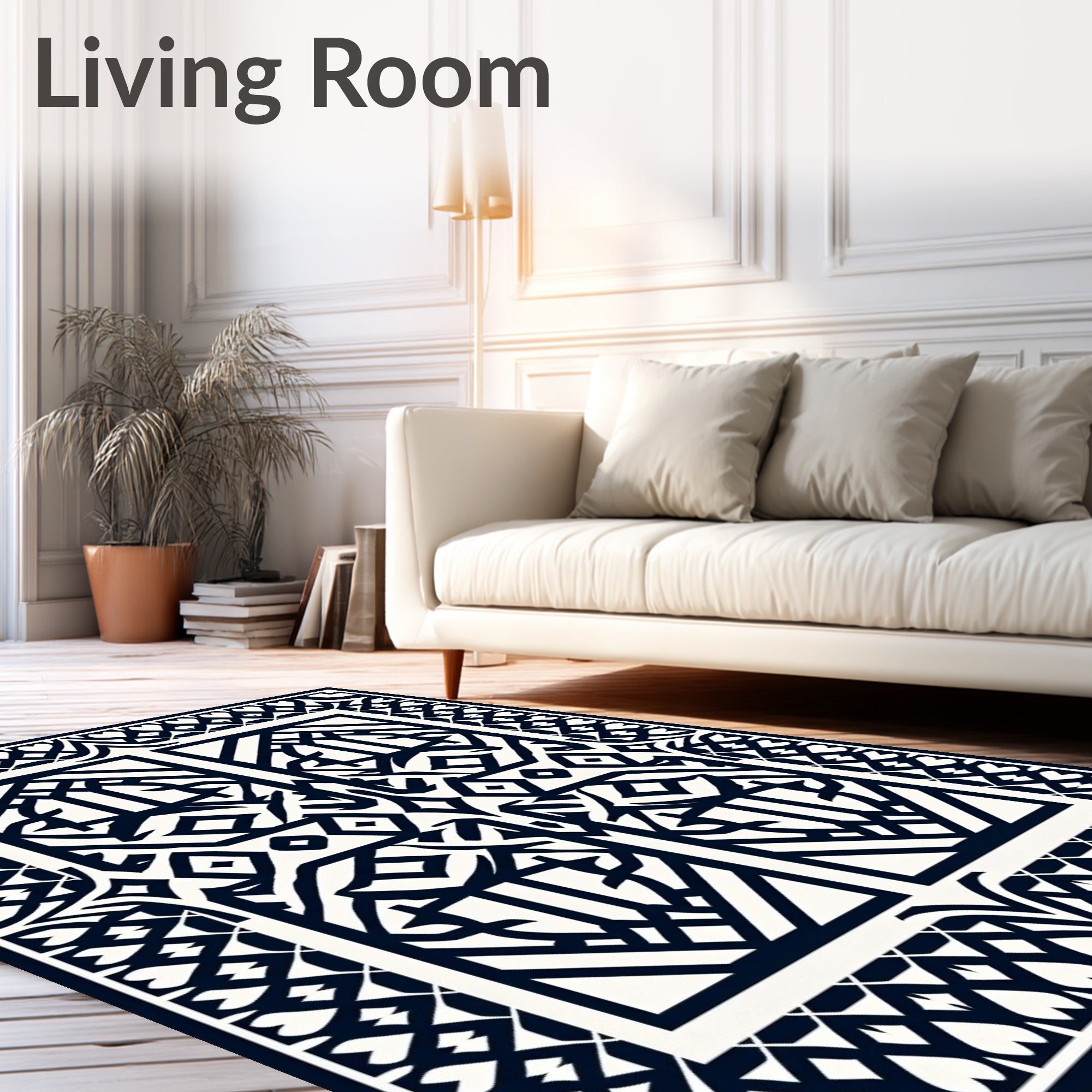 Bold Black and White Geometric Trellis Rug