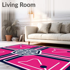 Hot Pink Navy White Geometric Crest Rug