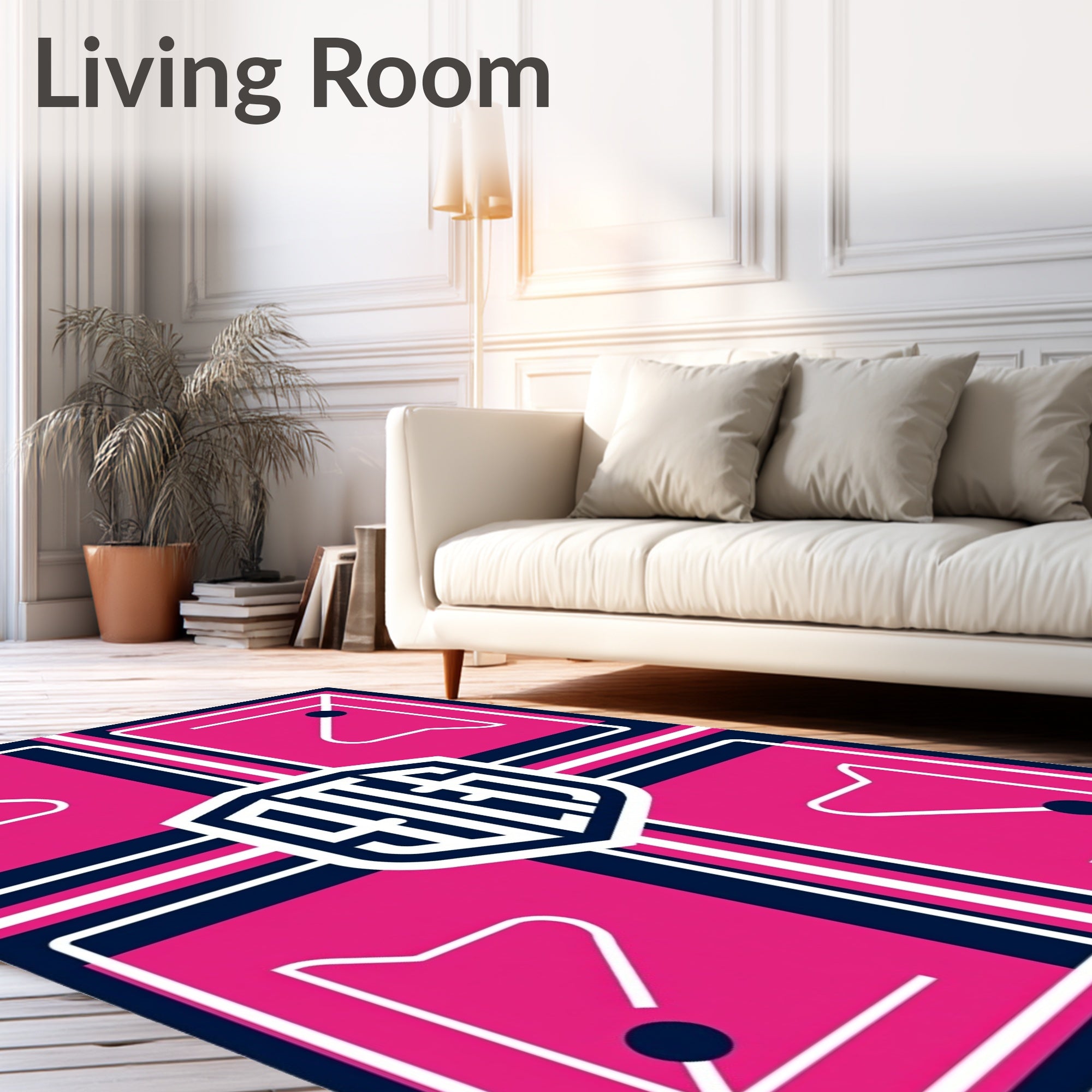 Hot Pink Navy White Geometric Crest Rug