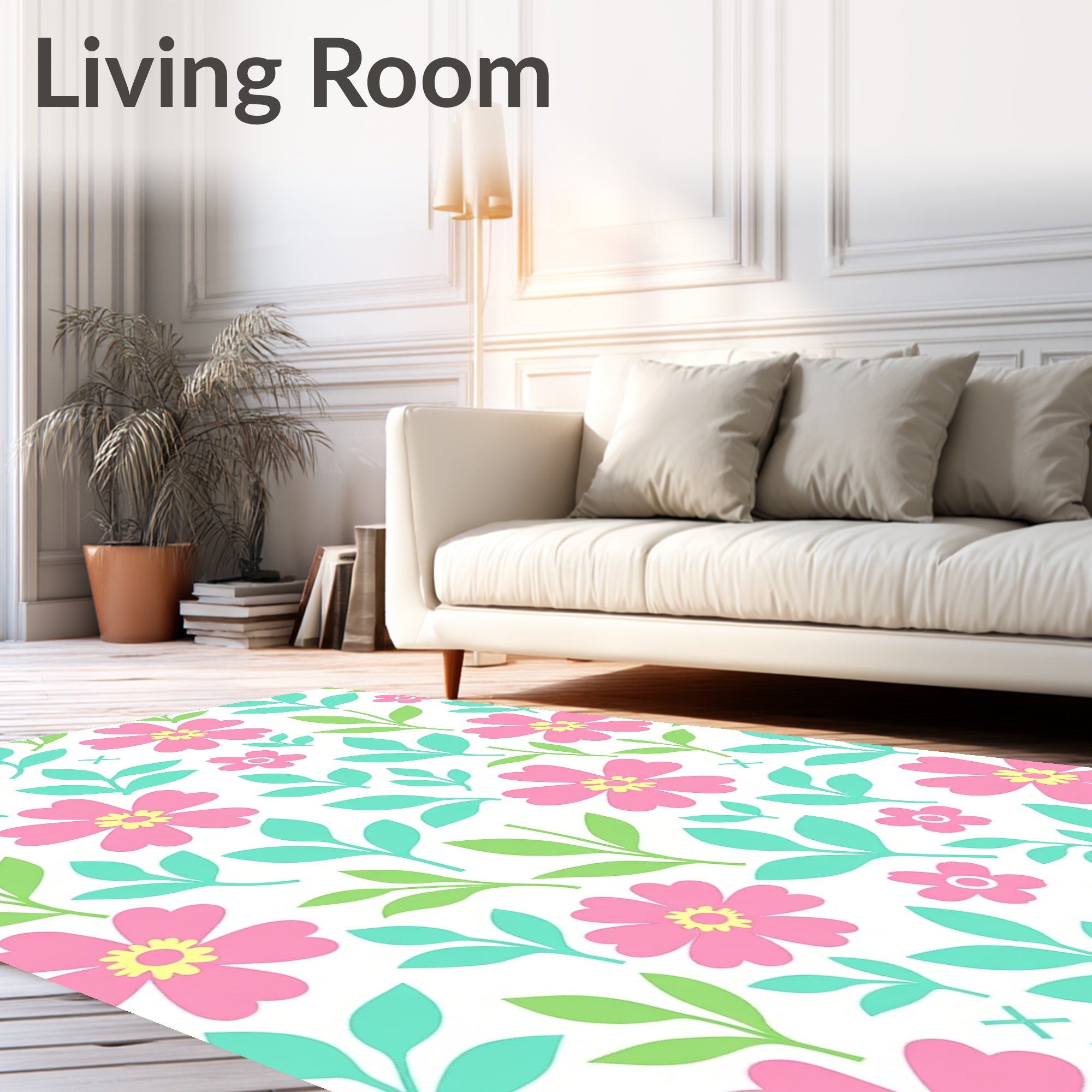 Whimsical Pink Flower Garden Rug
