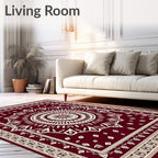 Crimson Cream Mandala Flower Border Rug
