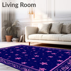 Navy Pink Starry Night Floral Border Rug