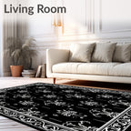Classic Black White Floral Damask Rug