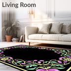 Pink Floral Yellow Leaf Vine Border Rug