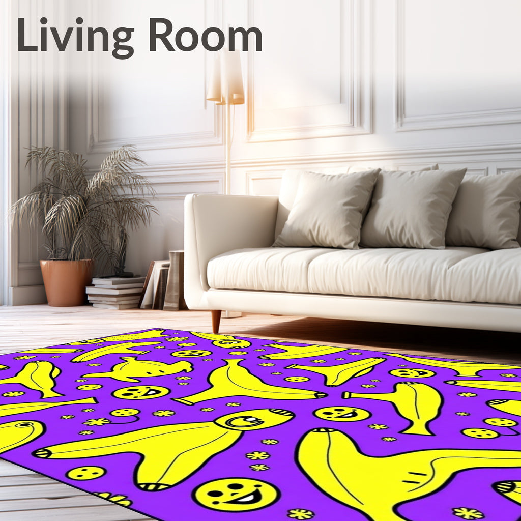 Whimsical Yellow Banana Happy Faces Rug