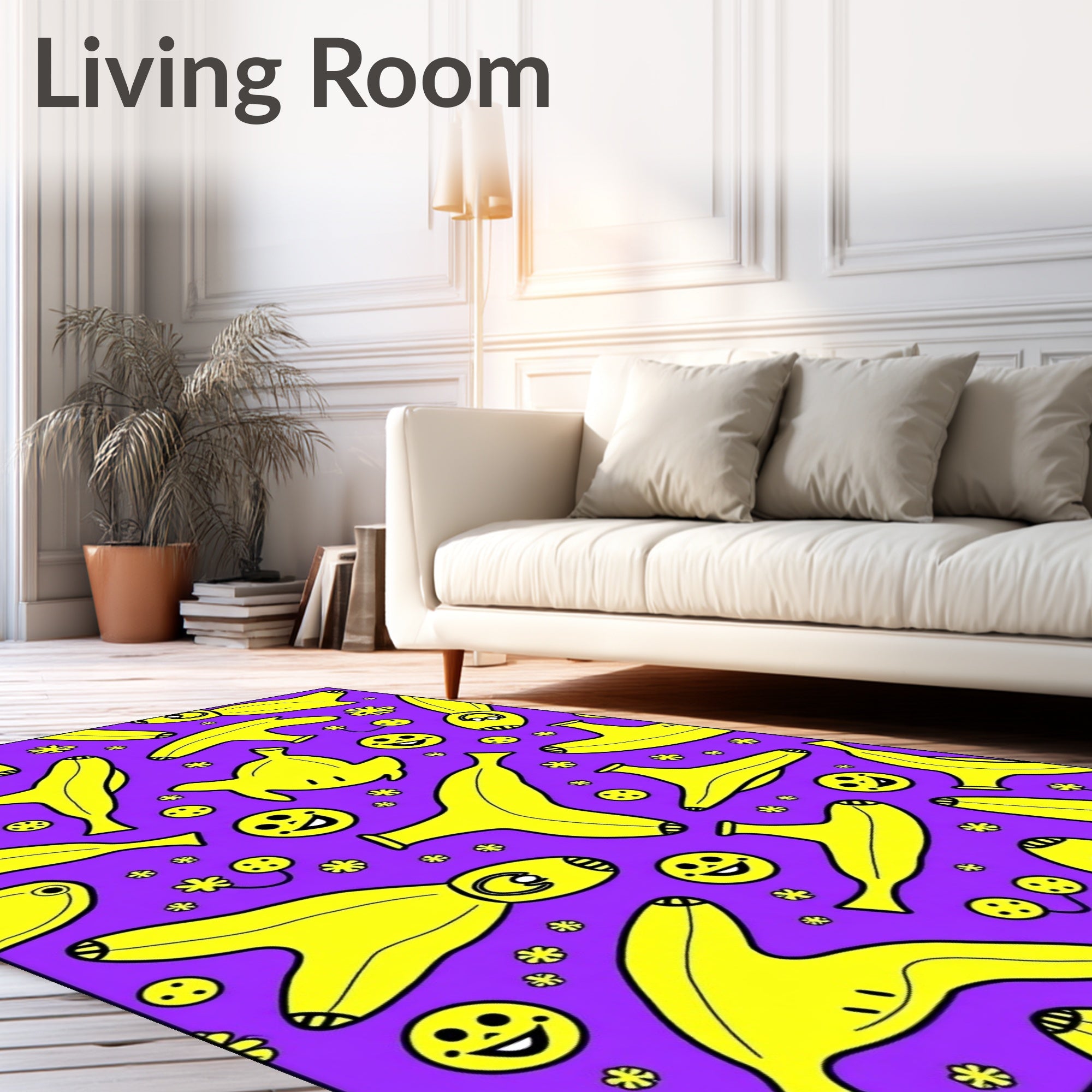 Whimsical Yellow Banana Happy Faces Rug