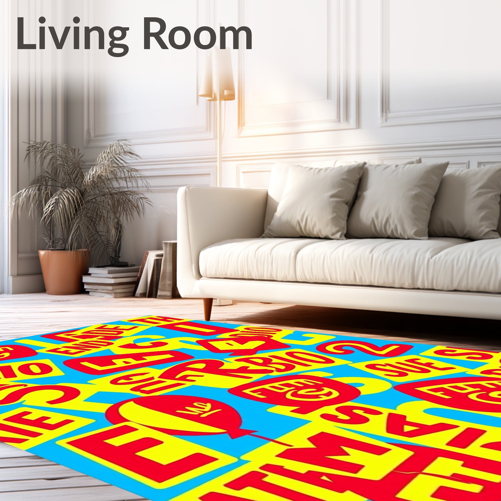 Retro Red Yellow Balloon Letters Rug