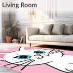 Playful White Cat Pink Polka Dot Rug