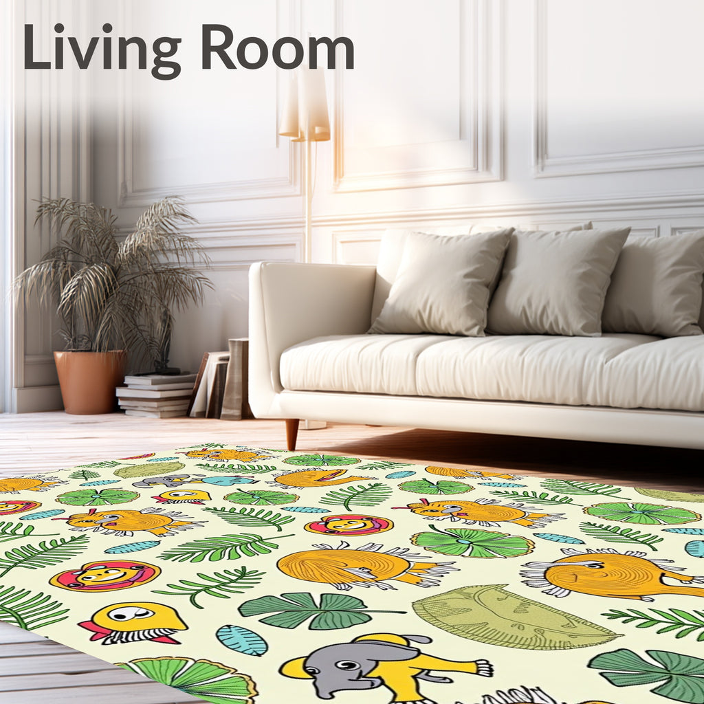 Playful Yellow Creature Jungle Foliage Rug