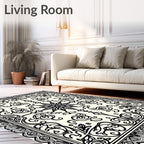 Cream Black Scrollwork Elaborate Star Rug