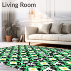 Vibrant Green Black White Yellow Lattice Rug