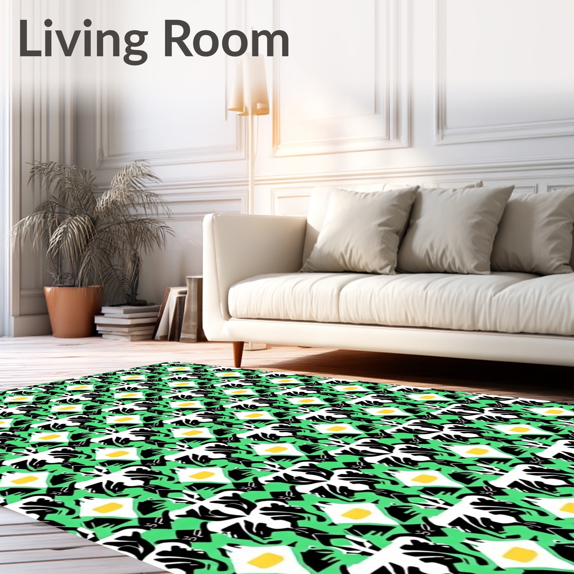 Vibrant Green Black White Yellow Lattice Rug