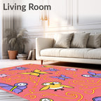 Whimsical Yellow Butterfly Pink Garden Rug