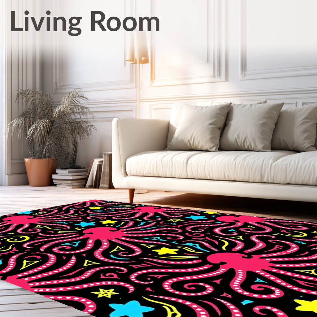 Bold Pink Octopus Stars Swirl Rug