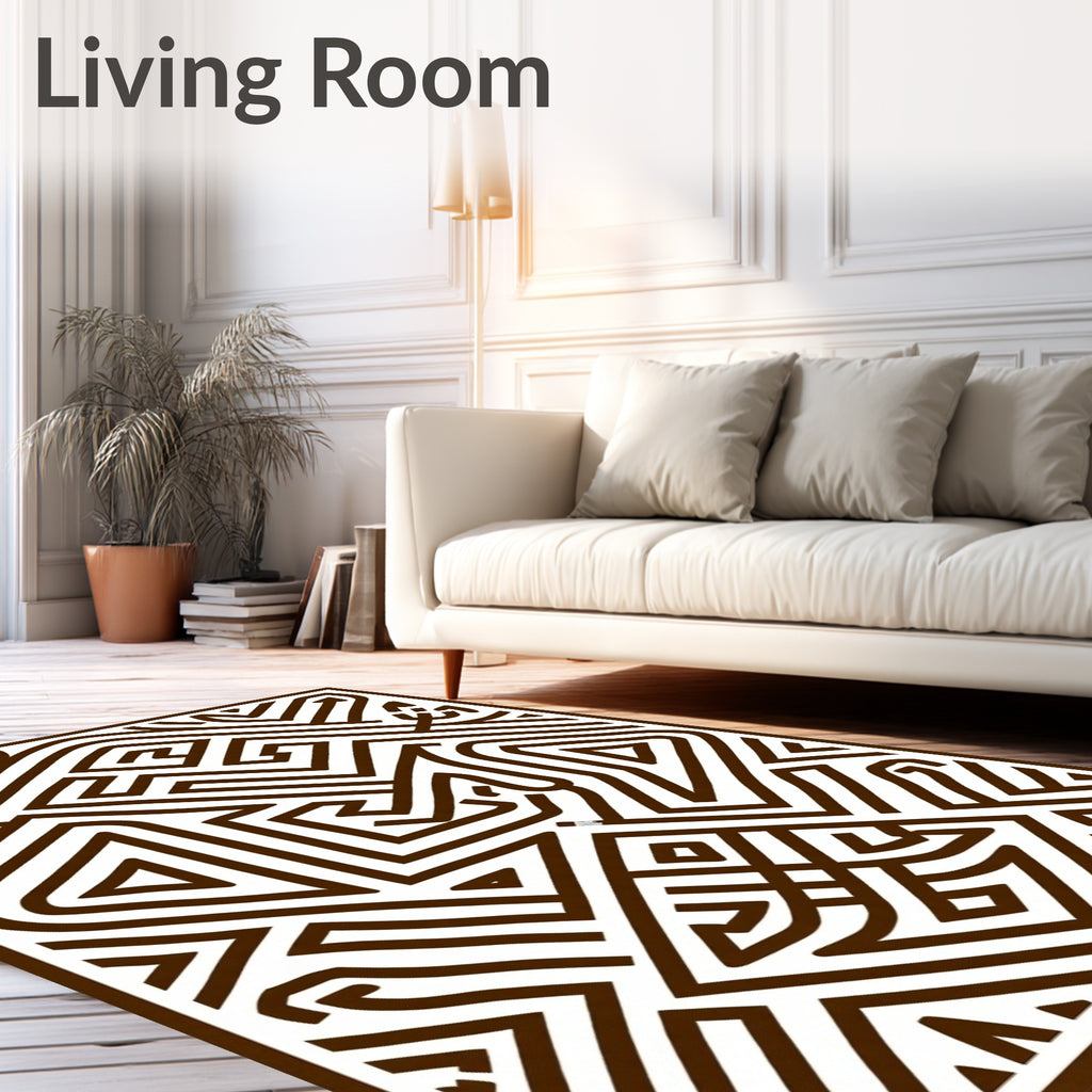 Brown Geometric Maze Lines Rug