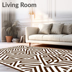 Brown Geometric Maze Lines Rug