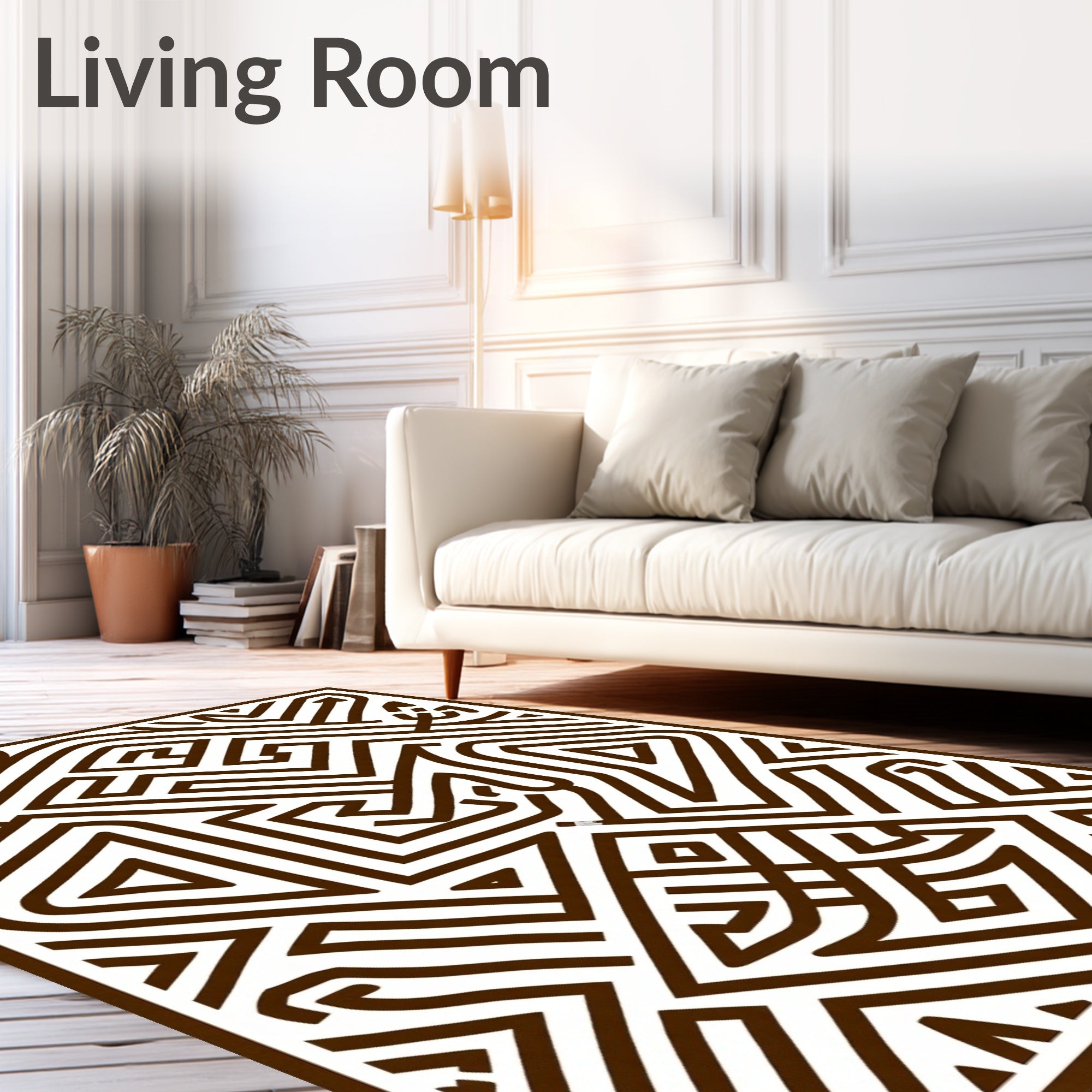 Brown Geometric Maze Lines Rug