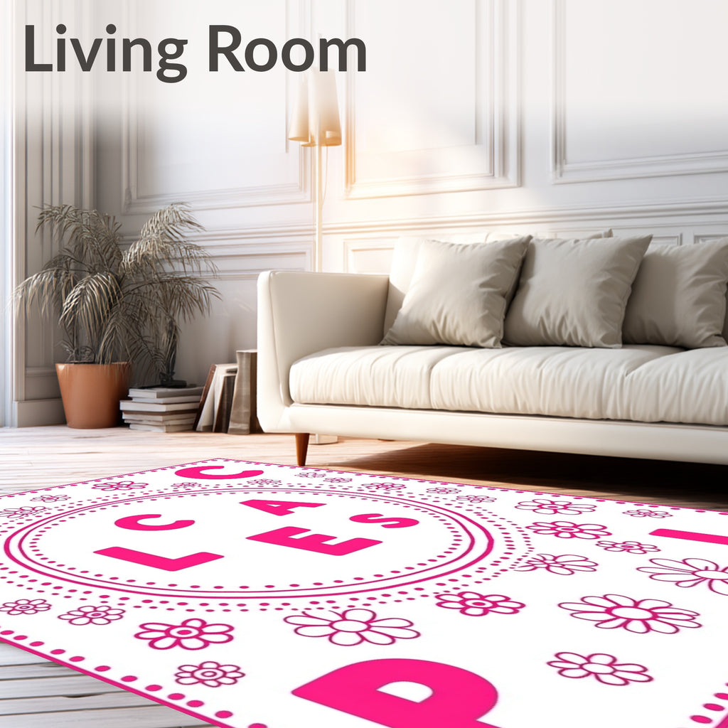 Hot Pink Daisy Alphabet Circle Rug