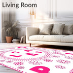 Hot Pink Daisy Alphabet Circle Rug