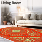 Vibrant Red Yellow Sunburst Medallion Rug