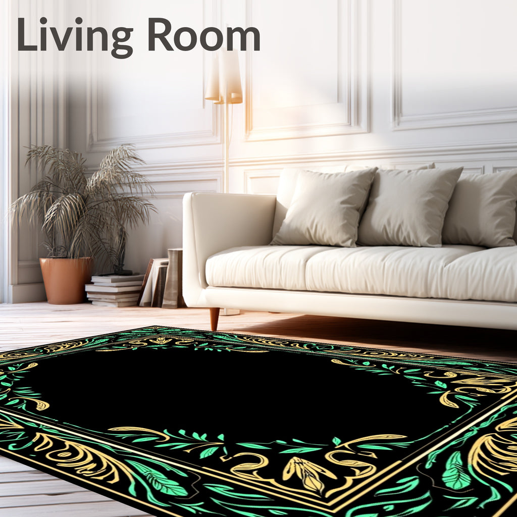 Ornate Yellow and Teal Floral Border Rug