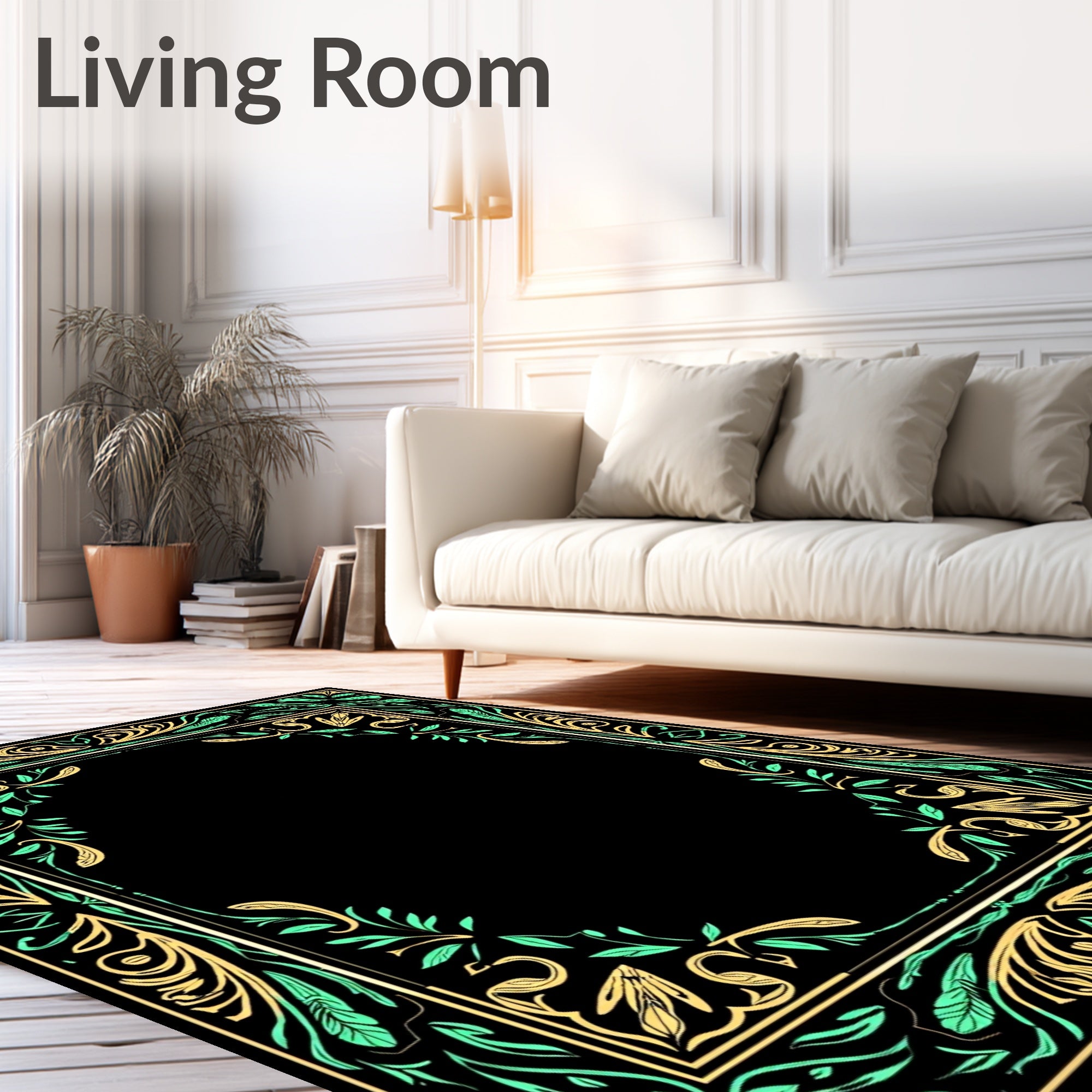 Ornate Yellow and Teal Floral Border Rug