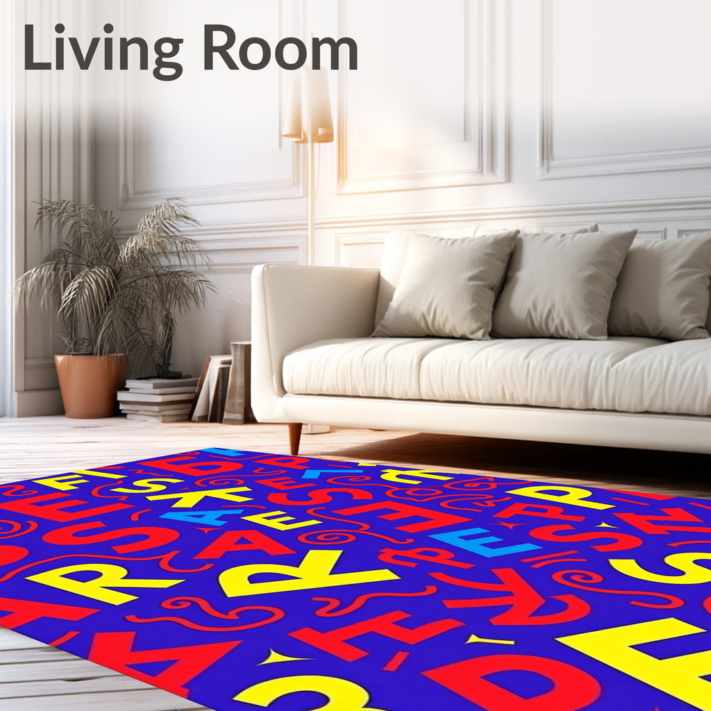 Retro Alphabet Collage Blue Rug