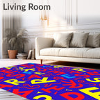 Retro Alphabet Collage Blue Rug