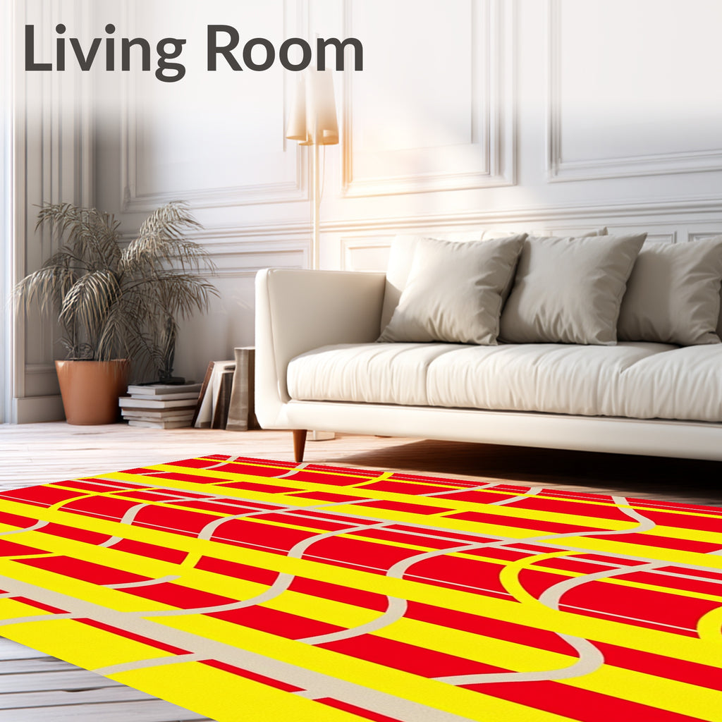 Vibrant Yellow Red Abstract Lines Rug