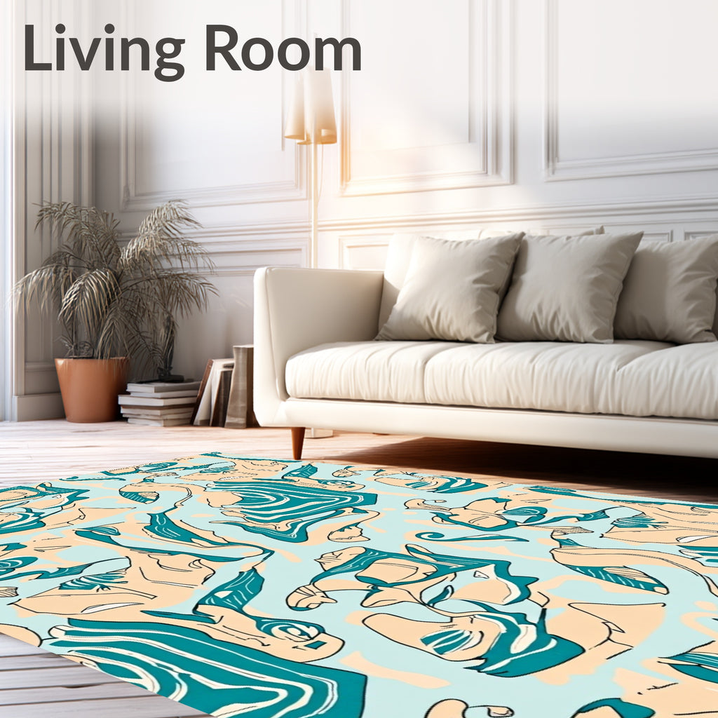 Abstract Teal Peach Organic Flow Rug