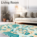 Abstract Teal Peach Organic Flow Rug
