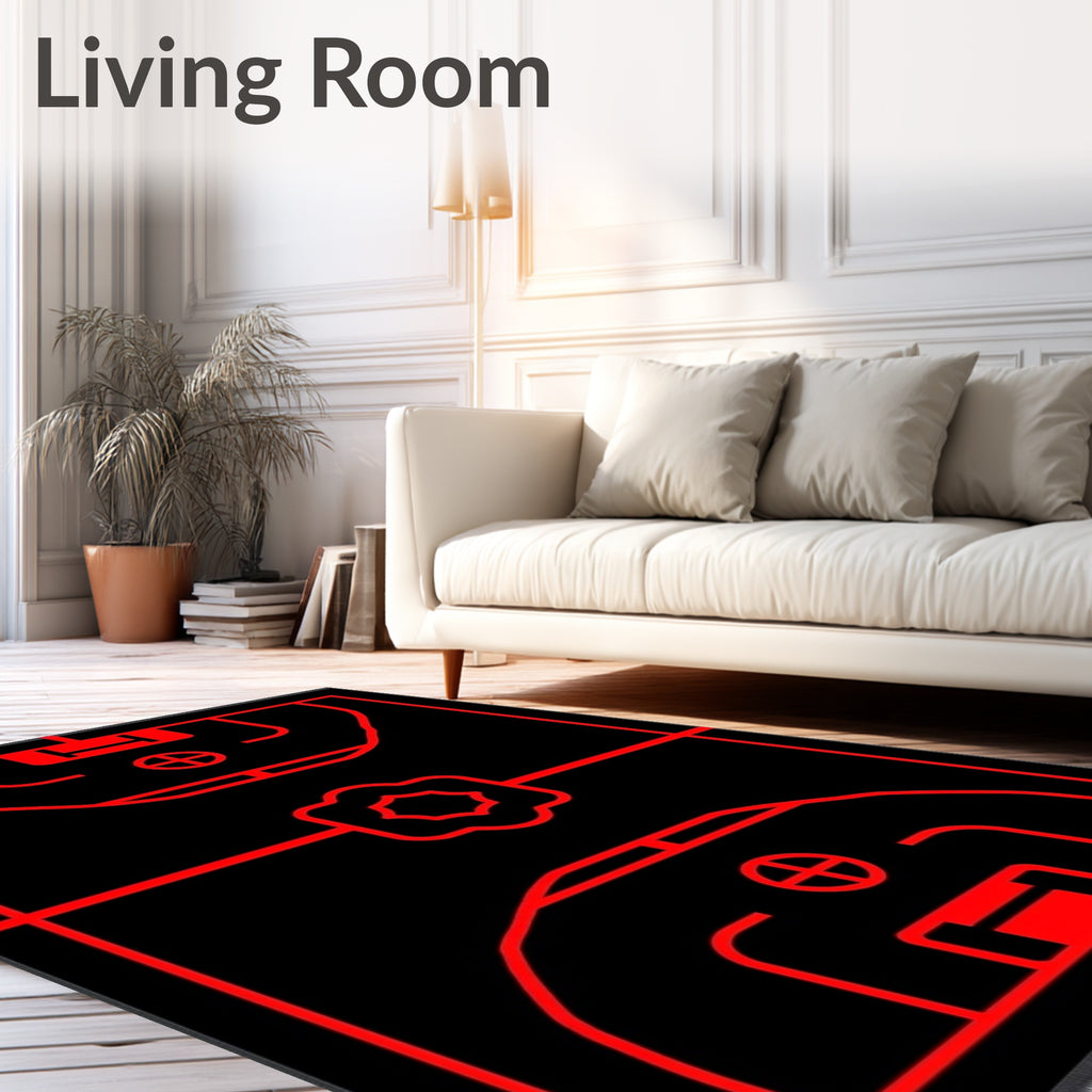 Black Red Court Lines Rug