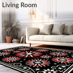 Crimson Starburst Medallion Black Rug