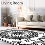 Bold Black Sunburst Medallion Compass Rug