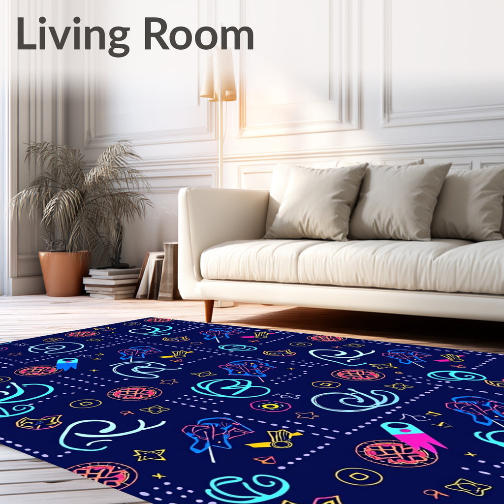 Funky Pink Blue Neon Geometric Collage Rug