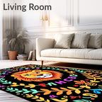 Bold Lion With Colorful Floral Border Rug