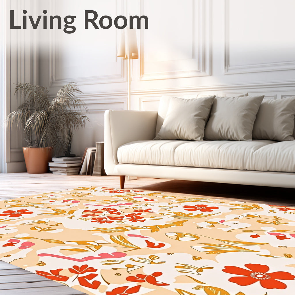 Red Orange Floral Abstract Swirl Rug