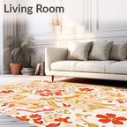 Red Orange Floral Abstract Swirl Rug