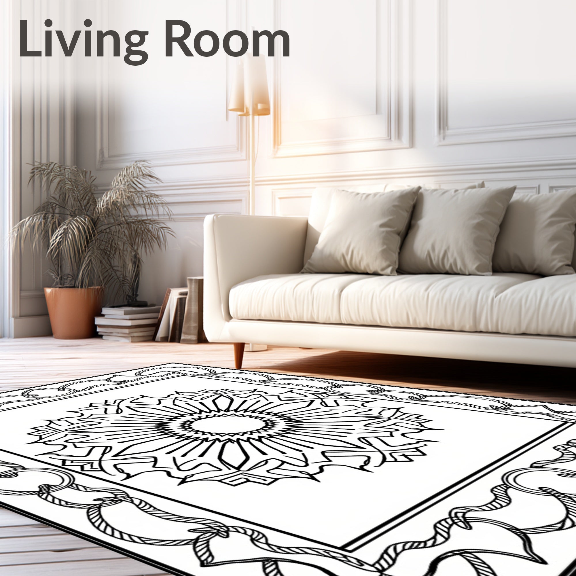 Geometric Mandala With Rope Border Rug