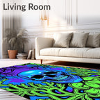 Blue Skull With Neon Coral Garden Rug
