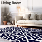 Navy White Labyrinth Animalistic Abstract Rug