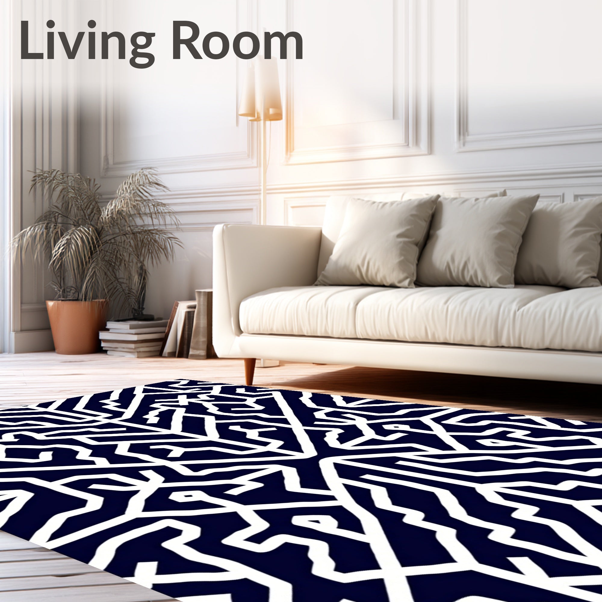 Navy White Labyrinth Animalistic Abstract Rug