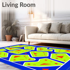Bright Blue Abstract Lime Green Shapes Rug