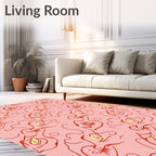 Whimsical Red Figures Pink Abstract Rug