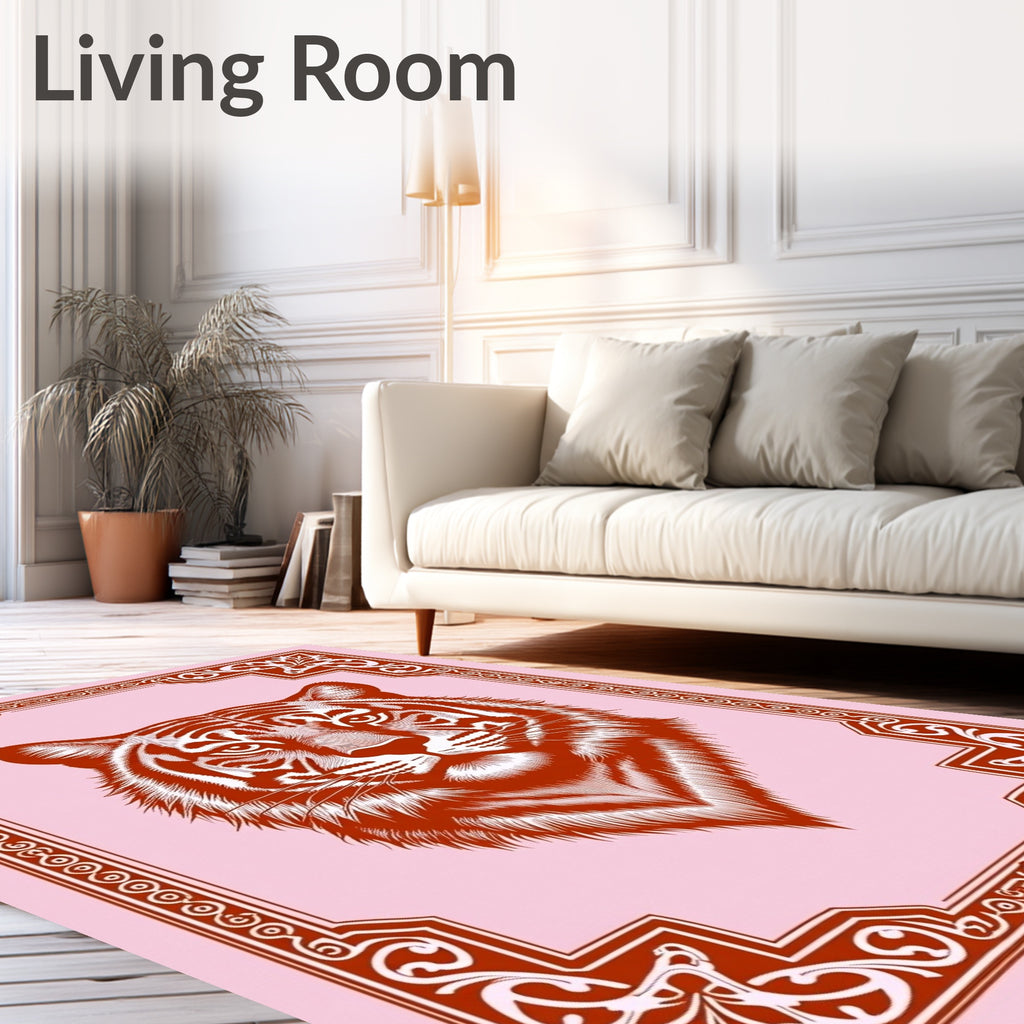 Crimson Tiger Portrait Ornate Frame Rug