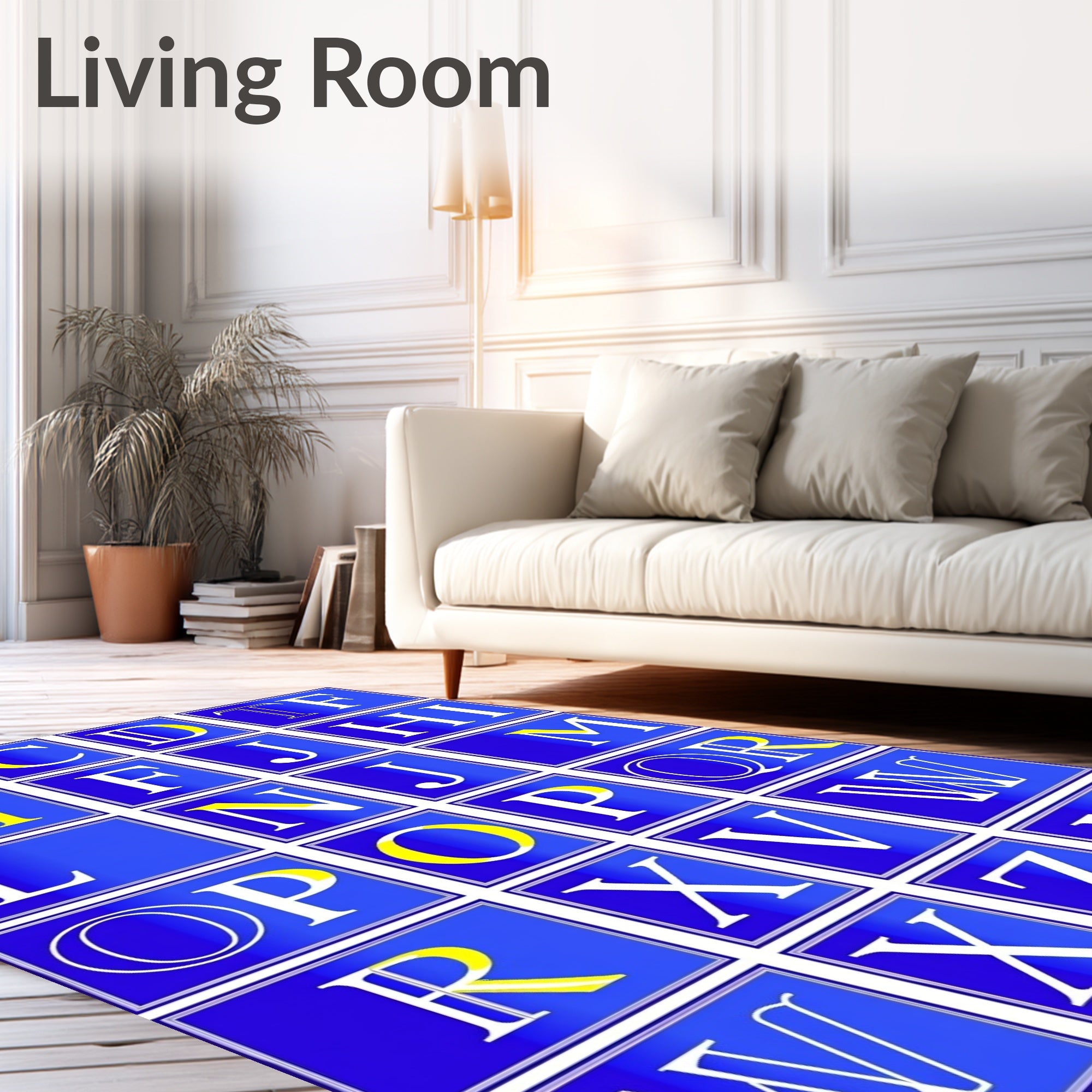 Bold Blue Alphabet Grid Rug