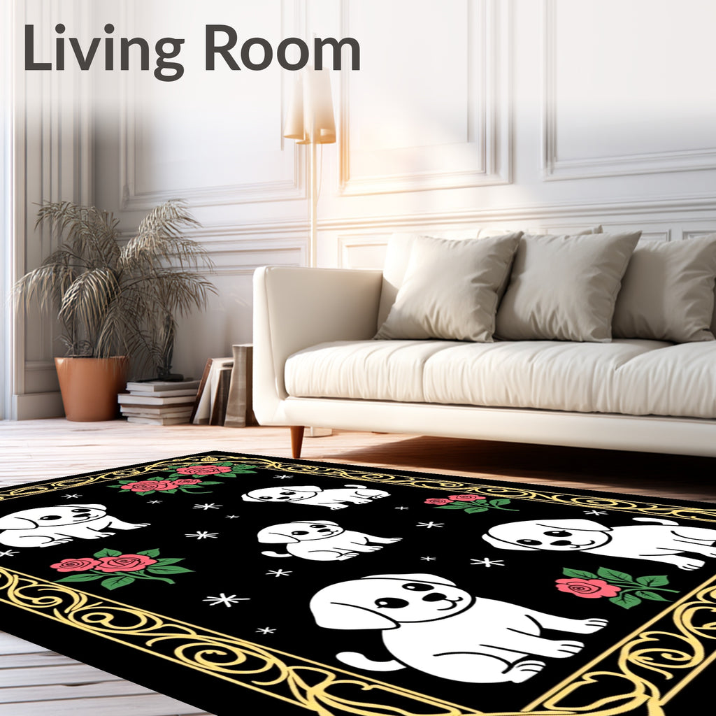 Golden Rose Puppy Playful Vignette Rug