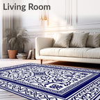 Elaborate Indigo Floral Lattice Rug